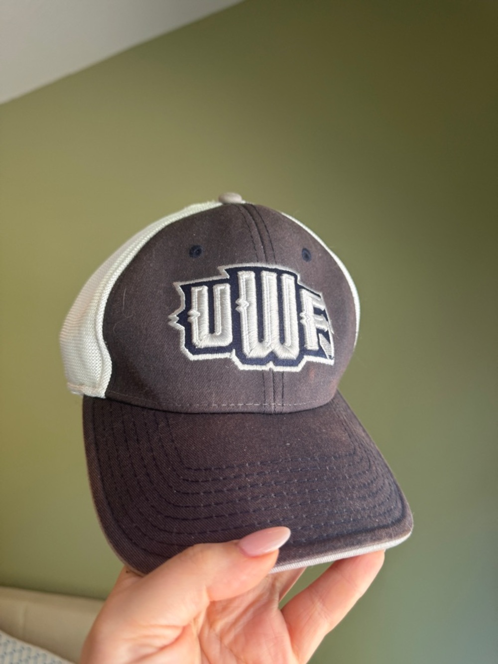 White and Brown Trucker Cap with Embroidered Logo